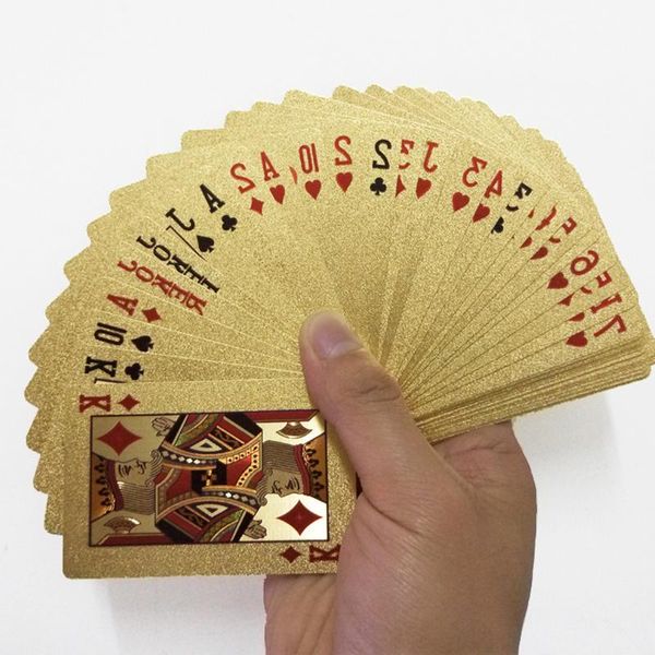 

gold playing cards poker game deck foil set plastic magic card waterproof jugando a las cartas party favor