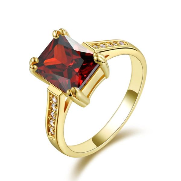 

wedding rings suohuan size 7-9 trendy for womens red zirconer stone crystal gold filled female engagement jewellery gift, Slivery;golden