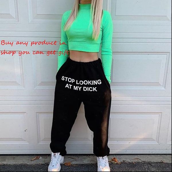 

swomen pants looking at my dick letter print cotton joggers high waist cargo trouser casual loose hip hop funny, Black;white