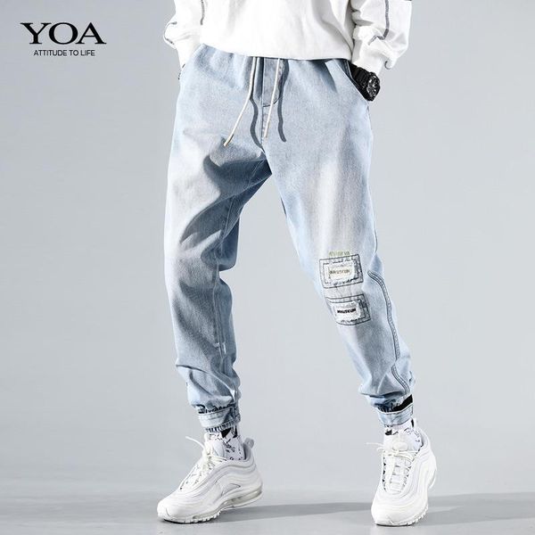

men's jeans denim korean ankle length pants youth spring loose all-match small feet teenagers harem harlan trousers men, Blue