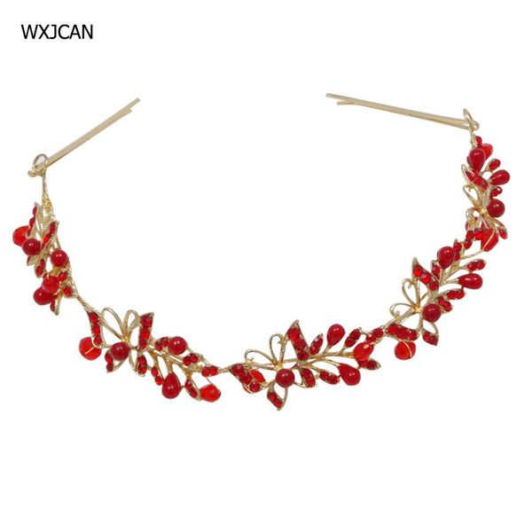 

hair clips & barrettes wxjcan red rhinstone bride headdress jewelry accessories simulated pearl butterfly woman hairbands, Golden;silver