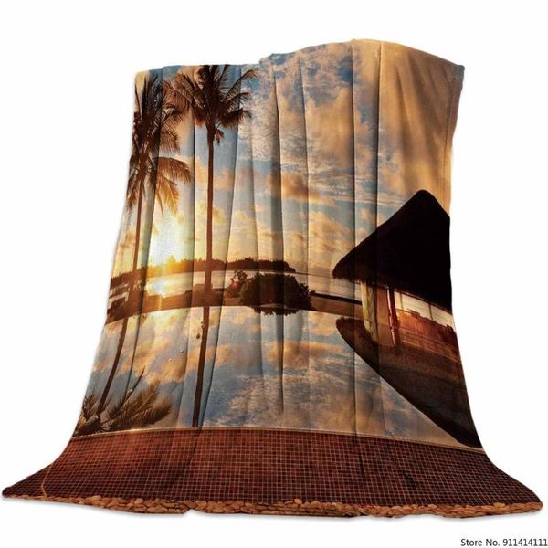 

sunset on the beach super soft warm cozy bed couch blanket flannel decorate fleece blankets for beds