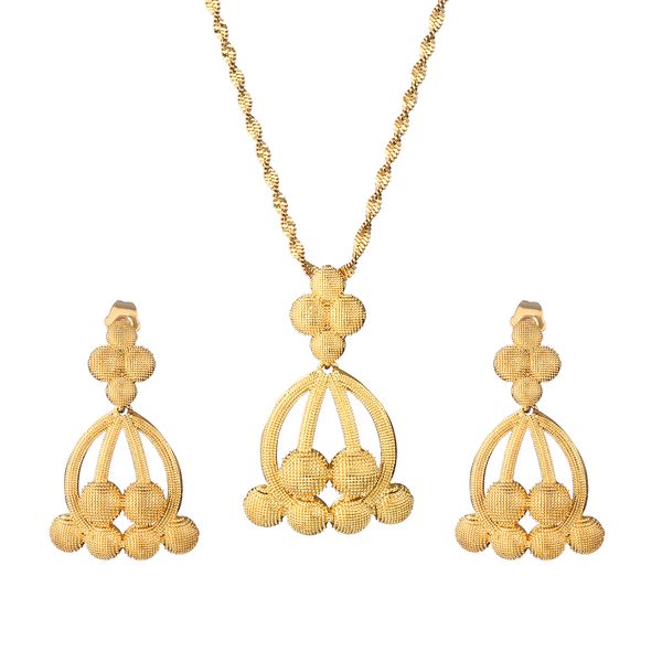 Conjunto de jóias de Dubai para mulheres cor de ouro Ethiopian pingente colares brincos Médio Oriente Árabe Africano Jóias de Casamento Africano