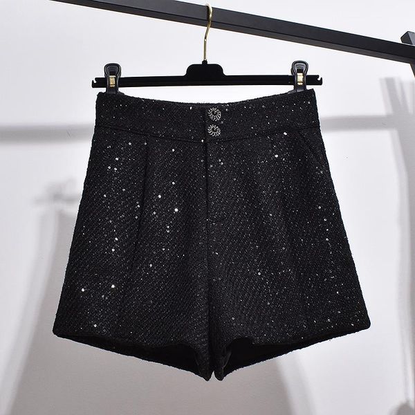 

women's shorts s-xl high waist womens korean preppy style girl school sequins plus size buttons clothing midi trouser lady, White;black