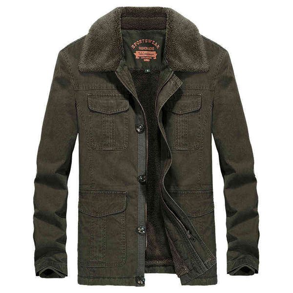

winter jacket men parkas coat thick warm fleece jackets military jacket men multi pockets veste homme hiver big size m-4xl y1103, Black