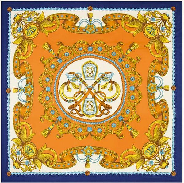 

scarves 100% twill silk scarf flower design square print kerchief women neck shawl wraps echarpe 130cm, Blue;gray