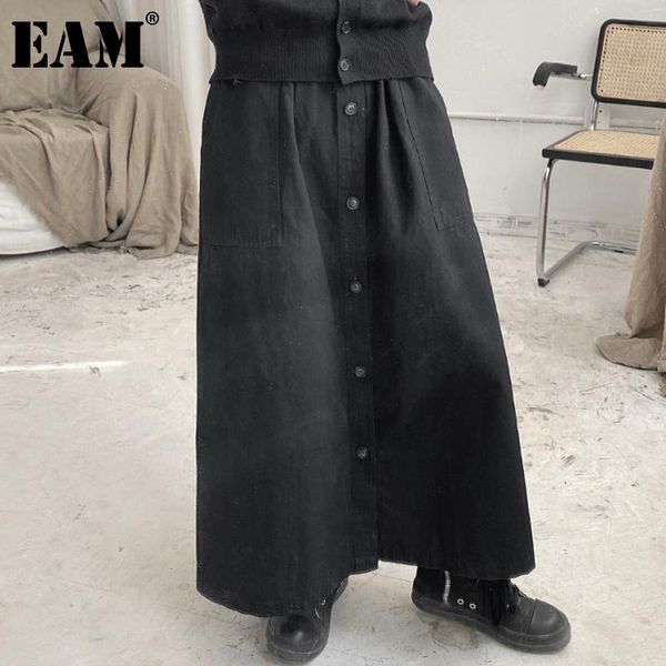 

[eam] high elastic waist black pocket solid color casual half-body skirt women fashion tide spring autumn 2021 1dd6279 skirts