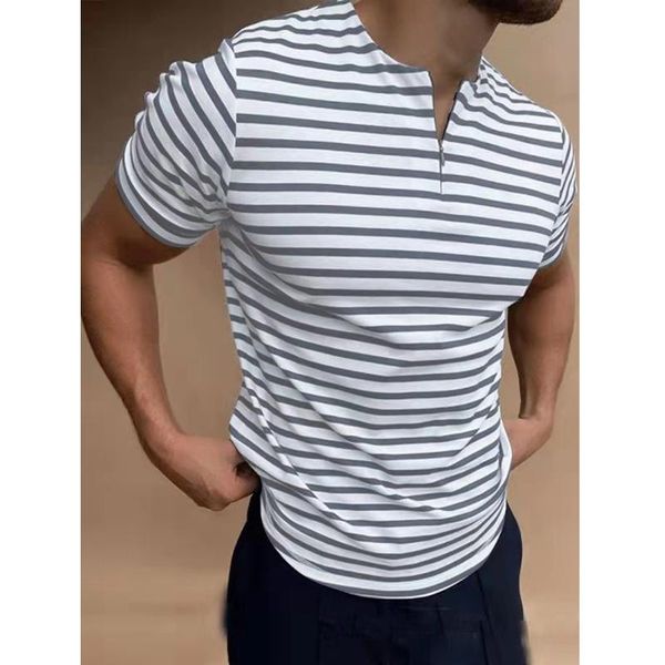 

men's t-shirts men clothing fashion casual oversized t shirt for summer harajuku striped long sleeve zipper v-neck, White;black