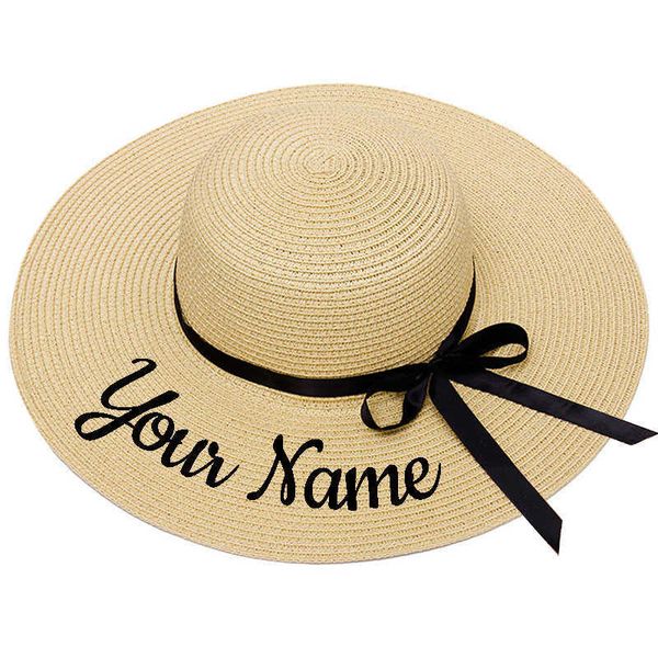

personalized customize summer beach hat with name embroidery st hat womens sun hats bride bridesmaid female sunshade cap x0707, Blue;gray