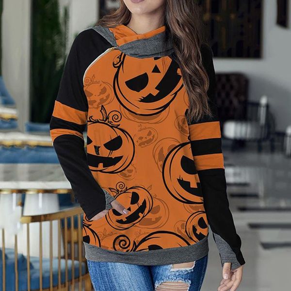 

women's hoodies & sweatshirts halloween casual women stripe cowl neck vintage pumpkin pullover sweatshirt y2k clothes sudaderas con cap, Black