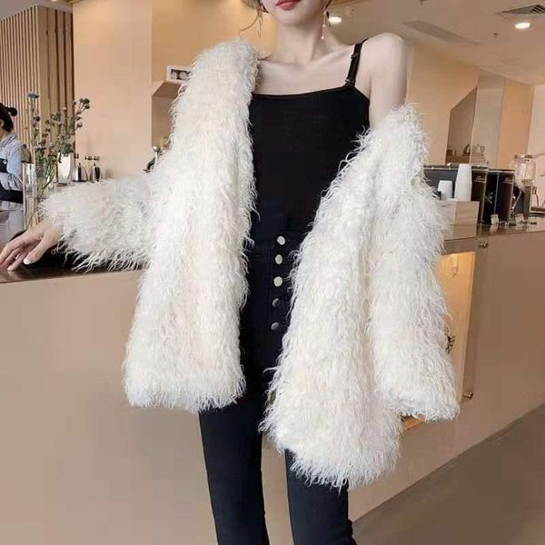 

women's fur & faux 2021 winter lamb wool imitation coat korean loose sheep curly integrated, Black