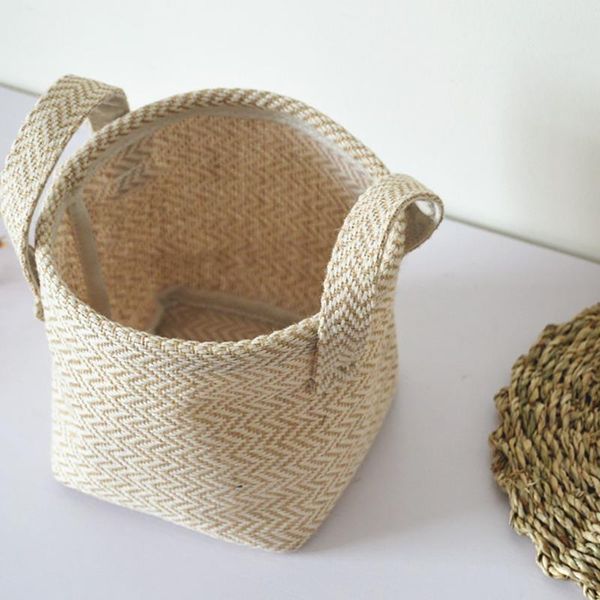 

14*17*16cm storage bag jute cotton sack sundries basket woven flower pot cosmetic home decor baskets