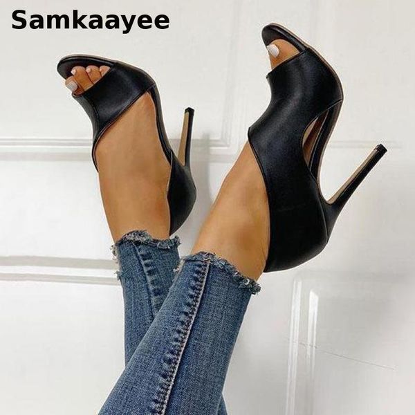 

size 35-43 womens pumps spring autumn female platform sandals thin heels leather shoes mujer peep toe serpentine zapatos 38 dress, Black