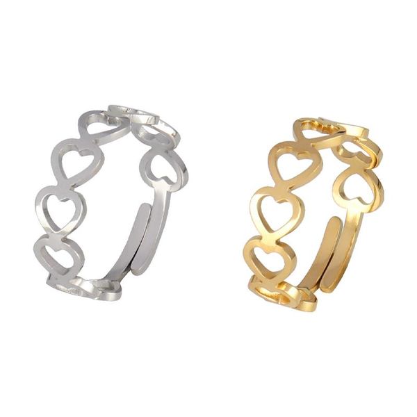 

cluster rings stainless steel hollowed out heart shape open ring design cute fashion for women young girl child gifts adjustabl, Golden;silver