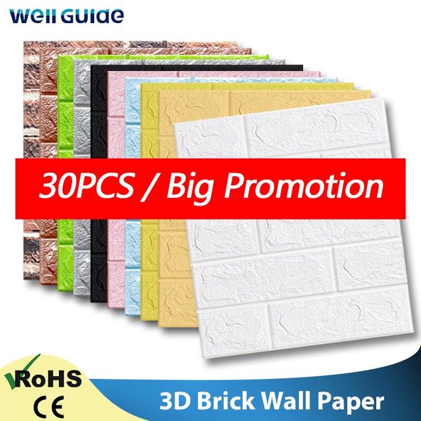 

wallpapers 10/30pcs self-adhesive 3d brick wallpaper diy waterproof foam wallsticker kids room kitchen roof ceiling background wall decals
