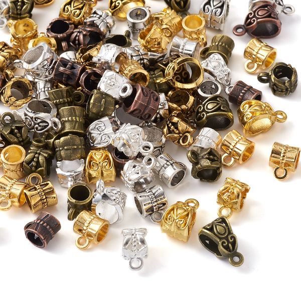 

270pcs/set tibetan style alloy triangle & column hanger links bail beads accessories for jewelry making connector mix color, Blue;slivery