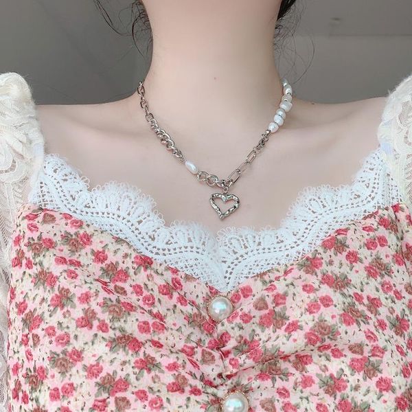 

pendant necklaces pearl chain stitching choker ins niche design male trendy net red same paragraph female hip hop necklace jewelry, Silver