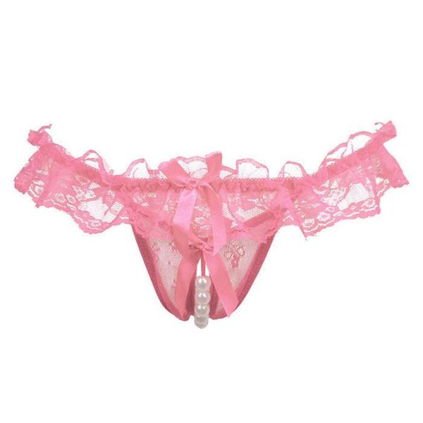 

women's panties pink g-string women exotic tangas girl strings gauze bowknot beads lace crotchless knicker underwear thongs, Black;pink