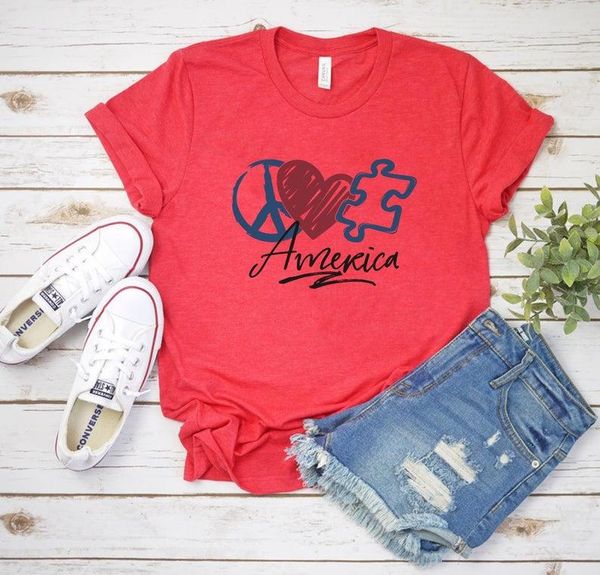 

women's t-shirt peace love america fashion shirt 4th of july harajuku streetwear short sleeve 100% cotton tee o neck graphic t sh, White
