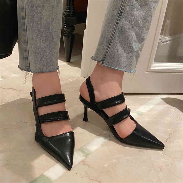 

sandals designer woman high-heeled pumps for slingback pump thin heels mules pointed to toe buckle sandals strap raw8, Black