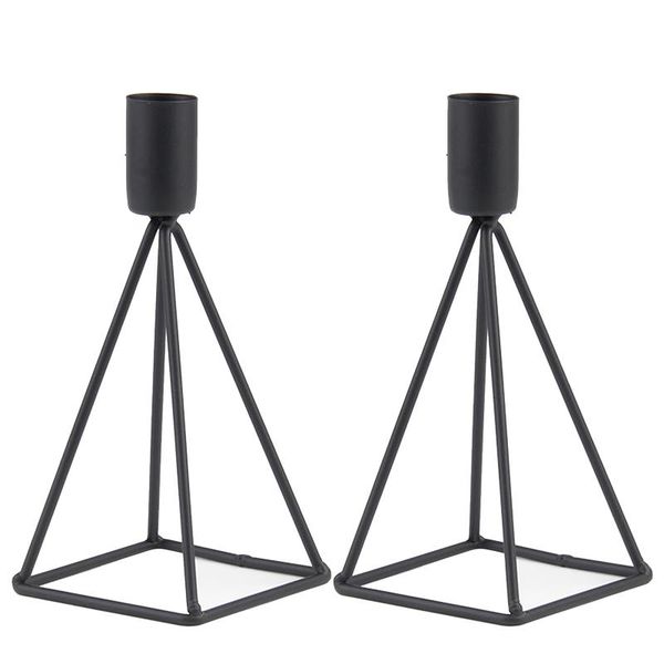 

candle holders 2pcs restaurant metal candlestick party black centerpiece geometric wire taper holder simple table wedding decorative