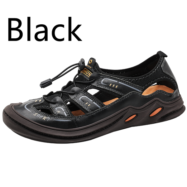 

sandals and slippers beach wading outdoor mens shoes non-slip massage breathable ultra-light leather round-toe shoes, Black