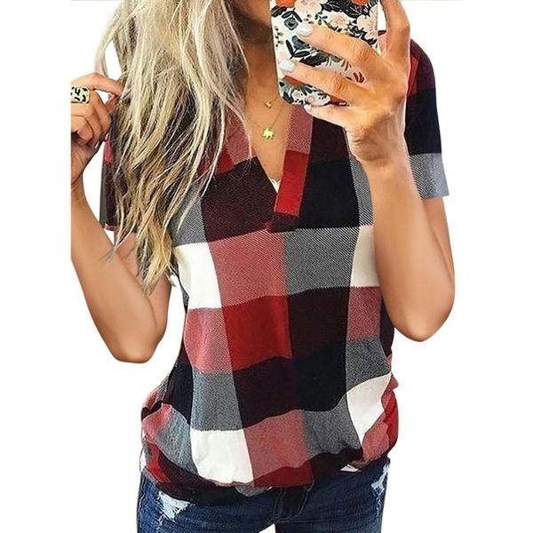 

summer woman tshirts plaid printing short sleeves plus size aesthetic clothes for fashion women's sundress clothing 2021 t-shirt, White