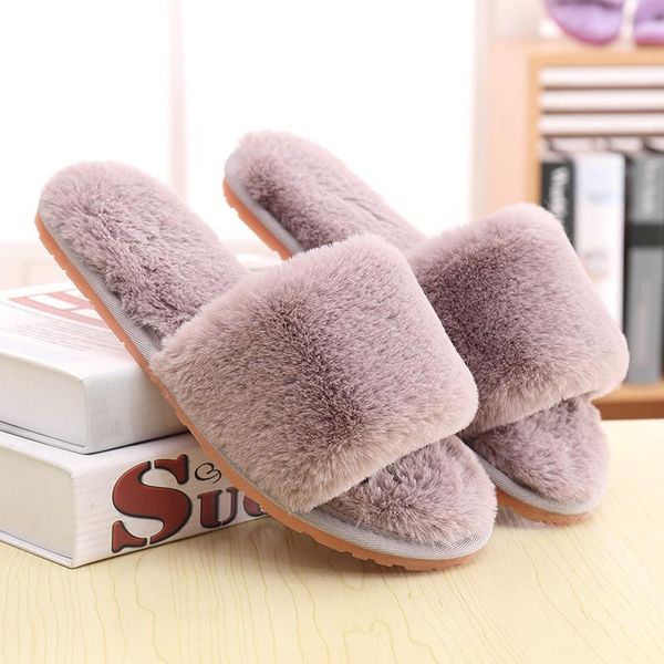 

slippers for women open toe fuzzy fluffy house cozy memory foam anti-skid plush shoes furry slides indoor pantuflas, Black