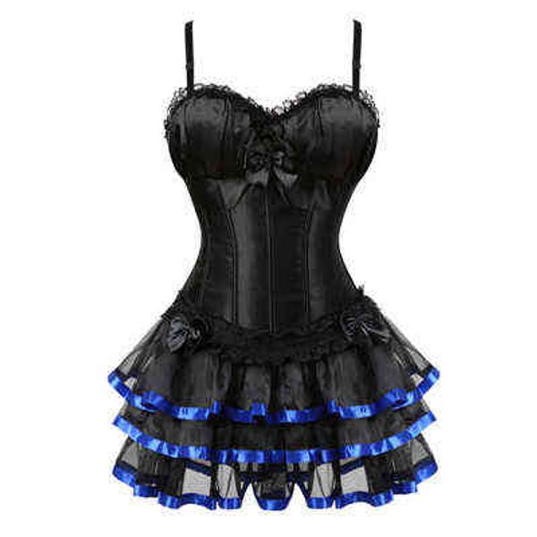 Nxy sexy set preto vitoriano espartilho vestidos burlesque s bustiers com saia trajes vintage lace up tira lingerie para mulheres 1130