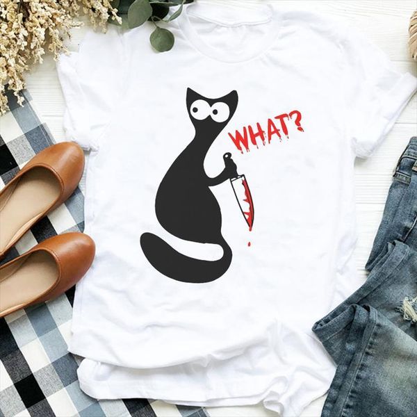 

men lady funny cat cartoon t shirt mens style 90s trend fall halloween print tee female clothes graphic, White;black