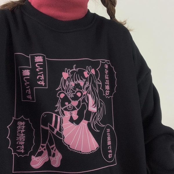 

goth clothes size anime print harajuku long sleeve women hoodie vintage drop black sweatshirt streetwear y2k korean women's hoodies & s