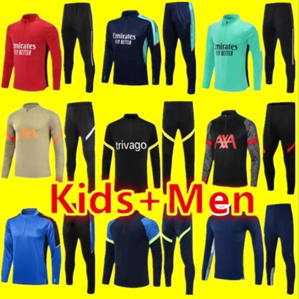 

mens + kids football training suit tracksuits jerseys sets 2021 2022 soccer tracksuit jacket survetement foot chandal tuta jogging kit, Black