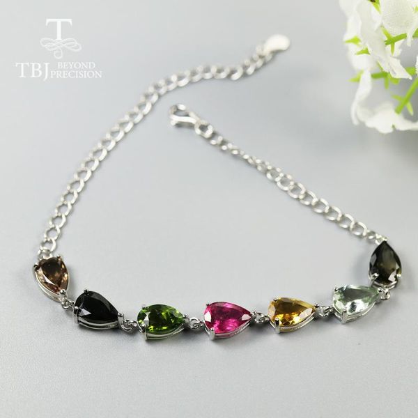 

other bracelets 100% natural brazil colorful tourmaline bracelet real gemstone fine jewelry 925 sterling silver for women mom wife daily wea, Golden;silver