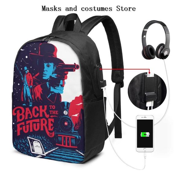 

backpack 3d print usb backpacks science fiction movie back to the future custom washed phone charging bag travel sports