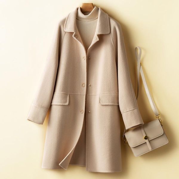 

women's wool & blends womens fall 2021 hepburn wind long coat korean fashion versatile windbreaker casual warm woolen women outerwear b, Black