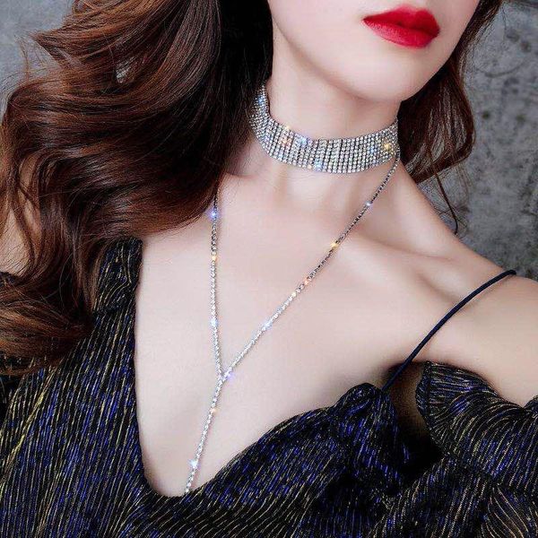 

chains fashion luxury women's long tassel necklace shining rhinestone crystal jewelry statement banquet accessories, Silver