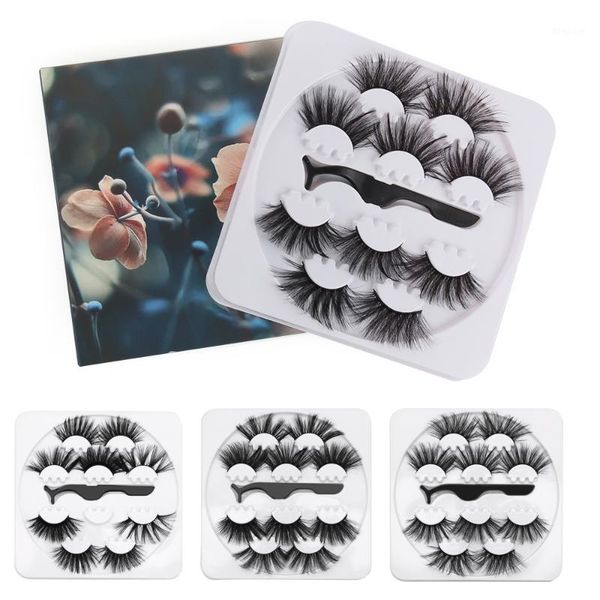 

5pairs 25mm long dramatic false eyelashes with tweezer 3d thick faux mink lashes extension wispy fluffy eyelash make up tools1