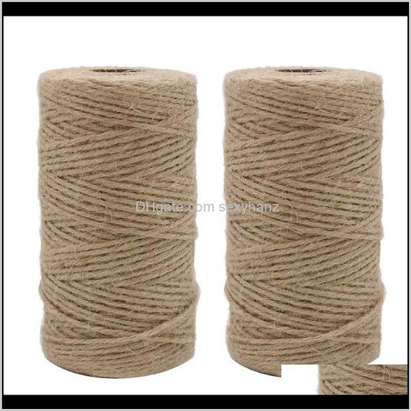 Filato Abbigliamento Tessuto Abbigliamento Drop Delivery 2021 2Pcs X 333 Piedi 2Mm 3Ply Juta Pacchetto Legato Con Spago Marrone Naturale Avvolgimento Giardino Regalo Artigianale