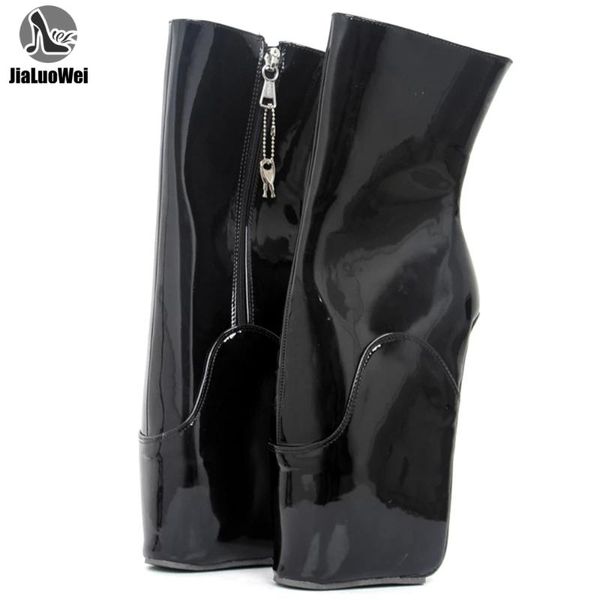 

boots women ankle 18cm super high heel ballet hoof heelless horse heels lockable zip, Black