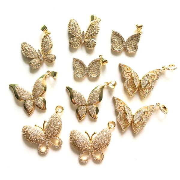 

charms 10pcs micro zirconia pace mix butterfly bundle gold plated exquisite pendants for women necklace bracelet jewelry making, Bronze;silver