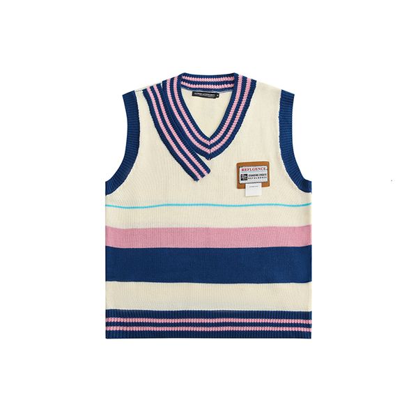 

men's vests 2021 men's luxury 2-color classic stripe casual knitted vest sleeveless sweater asian large drake # a34, Black;white