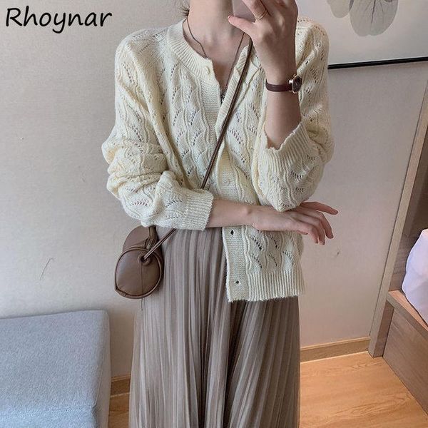 

women's knits & tees sweater cardigan womens spring elegant sweet chic all-match ladies knitwear fashion vintage hollow out korean styl, White