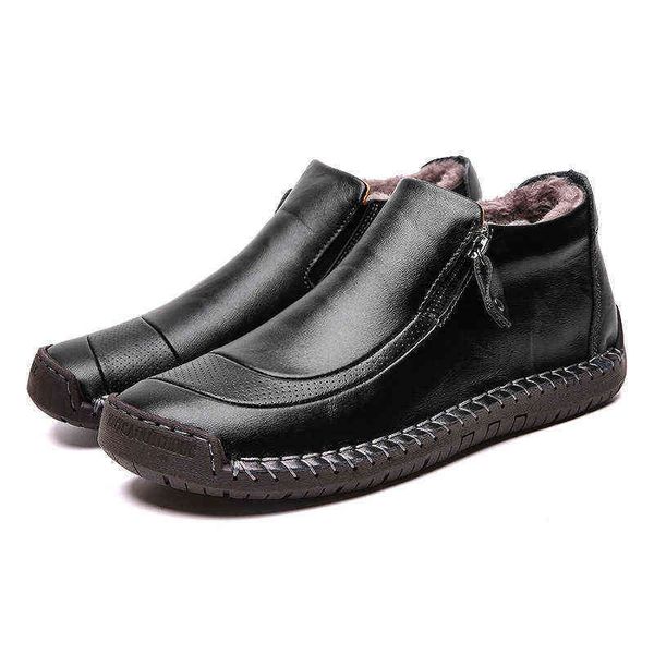 

large handmade leather shoes men lazy short boots men psh cotton boots outdoor casual zipper martin, Black