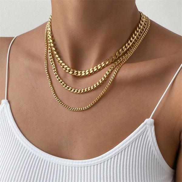

chains ins stainless steel cuban chain necklace simple real gold plated basic necklaces for women men fashion jewelry gift, Silver
