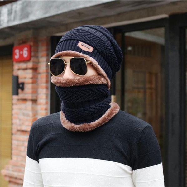 

beanies wool knit hat muffler cap two-piece set men's winter riding ski outdoor sports warm beanie caps hats gorro invierno