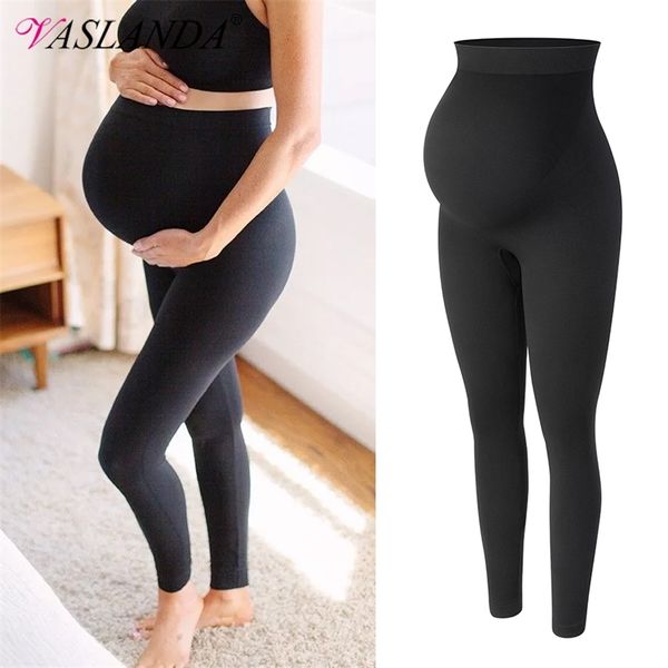 Maternidade Leggings Cintura Alta Cintura Barriga Apoio Leggins Para Mulheres Grávidas Gravidez Calças Skinny Corpo Modelando Calças Pós-parto 211204