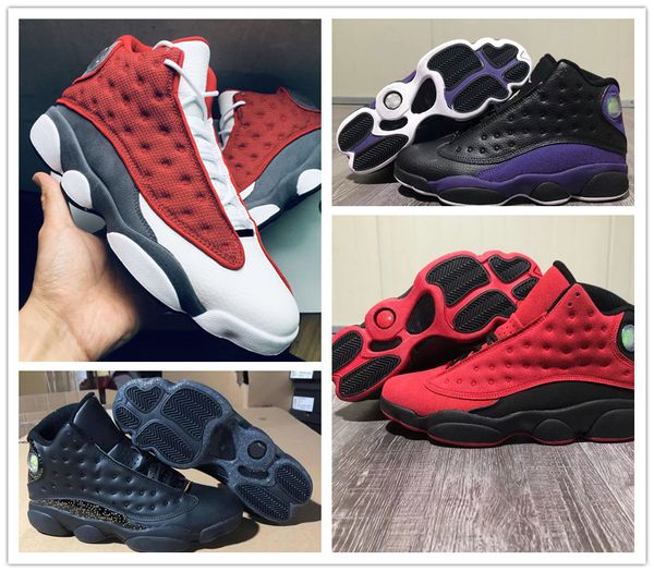 

13 reverse bred court purple red flint men athletic shoes jumpman 13s black grey sports mens sneaker, White;red