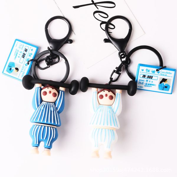 

weightlifting dolls lovers keychain personal creativity car keychain womens bag simple pendant, Silver