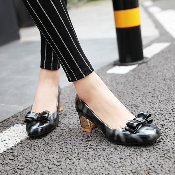 

dress shoes big size ladies high heels women woman pumps sweet straps of butterfly-knotted single with thick, Black