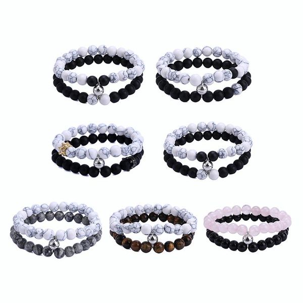 

beaded, strands 2021 fashion 2pcs/set natural stone beads yoga bracelet for lovers distance magnet couple bracelets friendship jewelry, Black